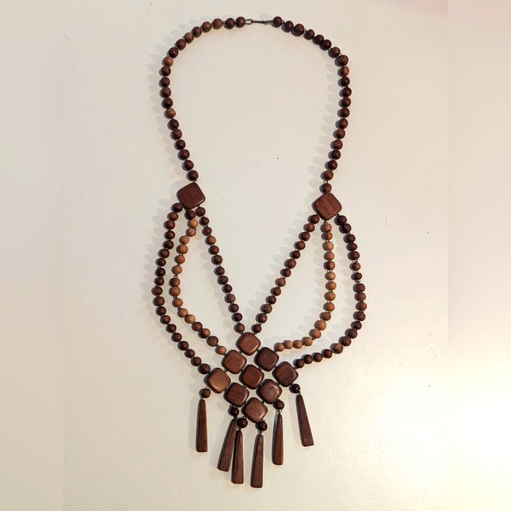 Vintage Juniper Natural Wood Festoon Bib Necklace